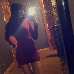 Maroon turtle neck long sleeve dress